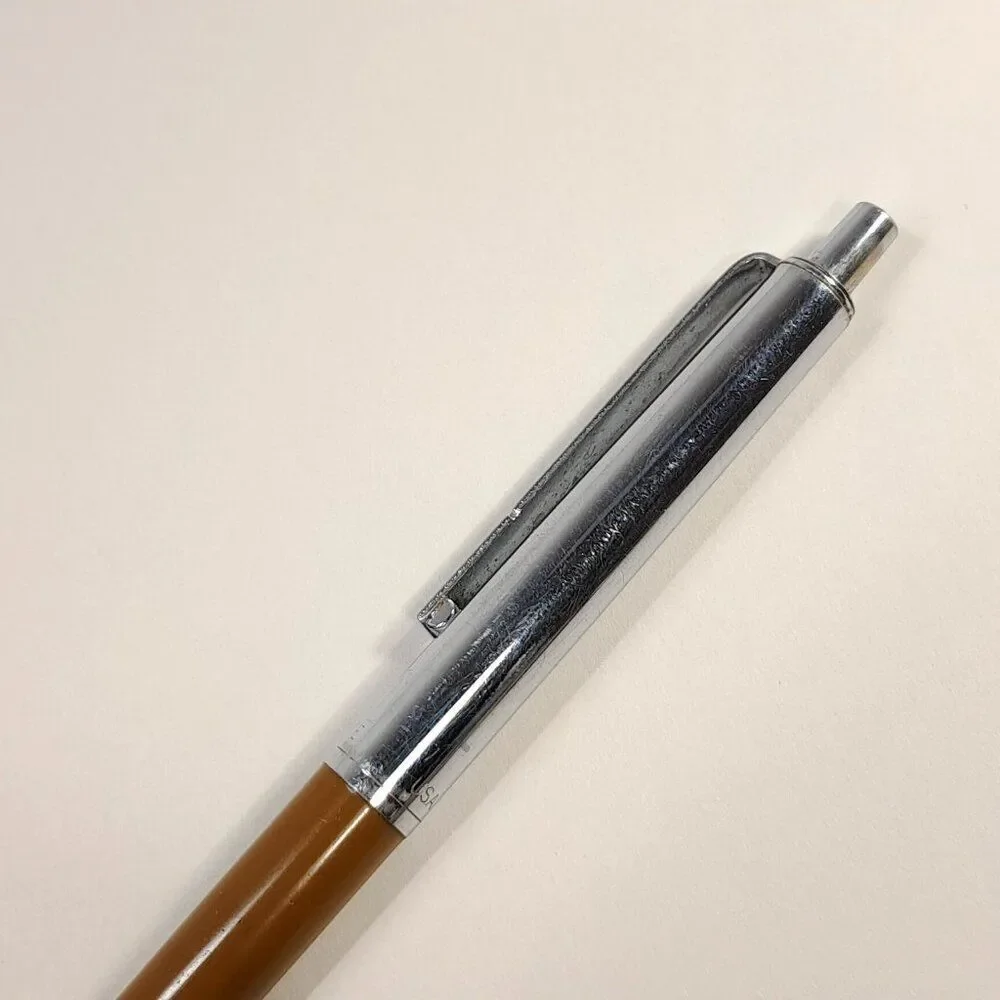 Vintage Paper Mate Double Heart Ballpoint Pen Brown‎ & Chrome silver made USA